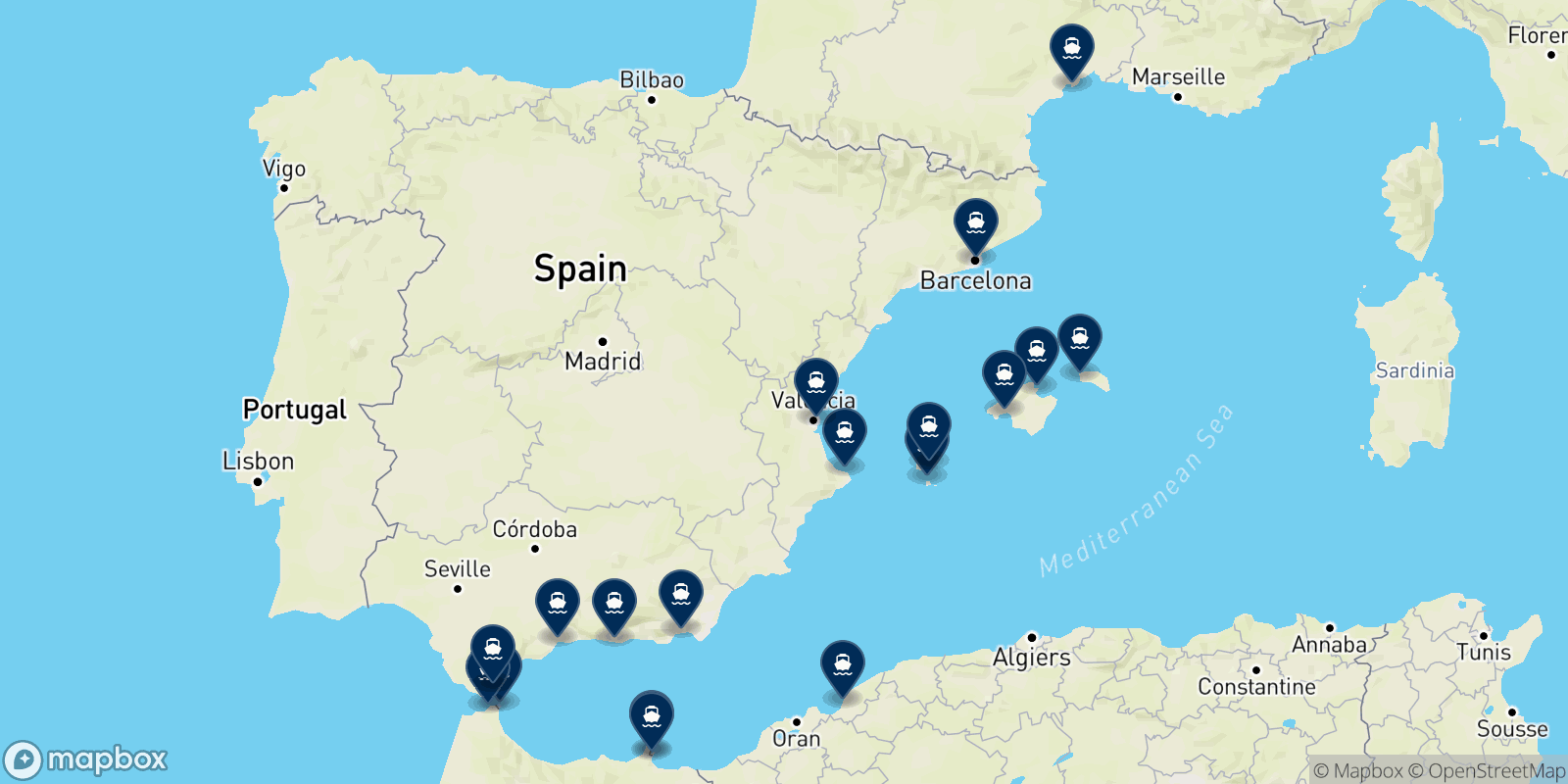 Mapa de los destinos Balearia
