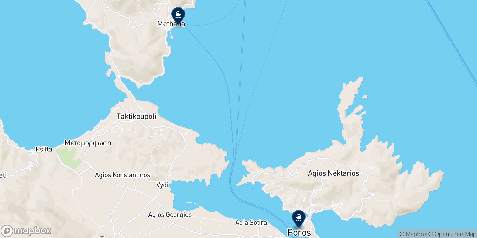 Mapa de los destinos Saronic Ferries