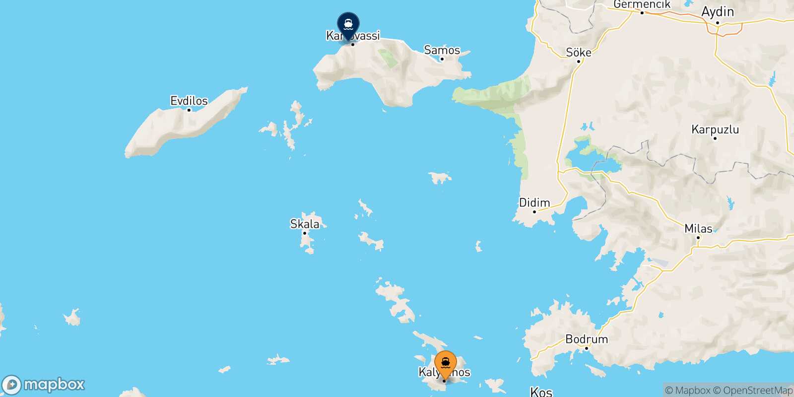 Mapa de la ruta Kalymnos Pythagorio (Samos)
