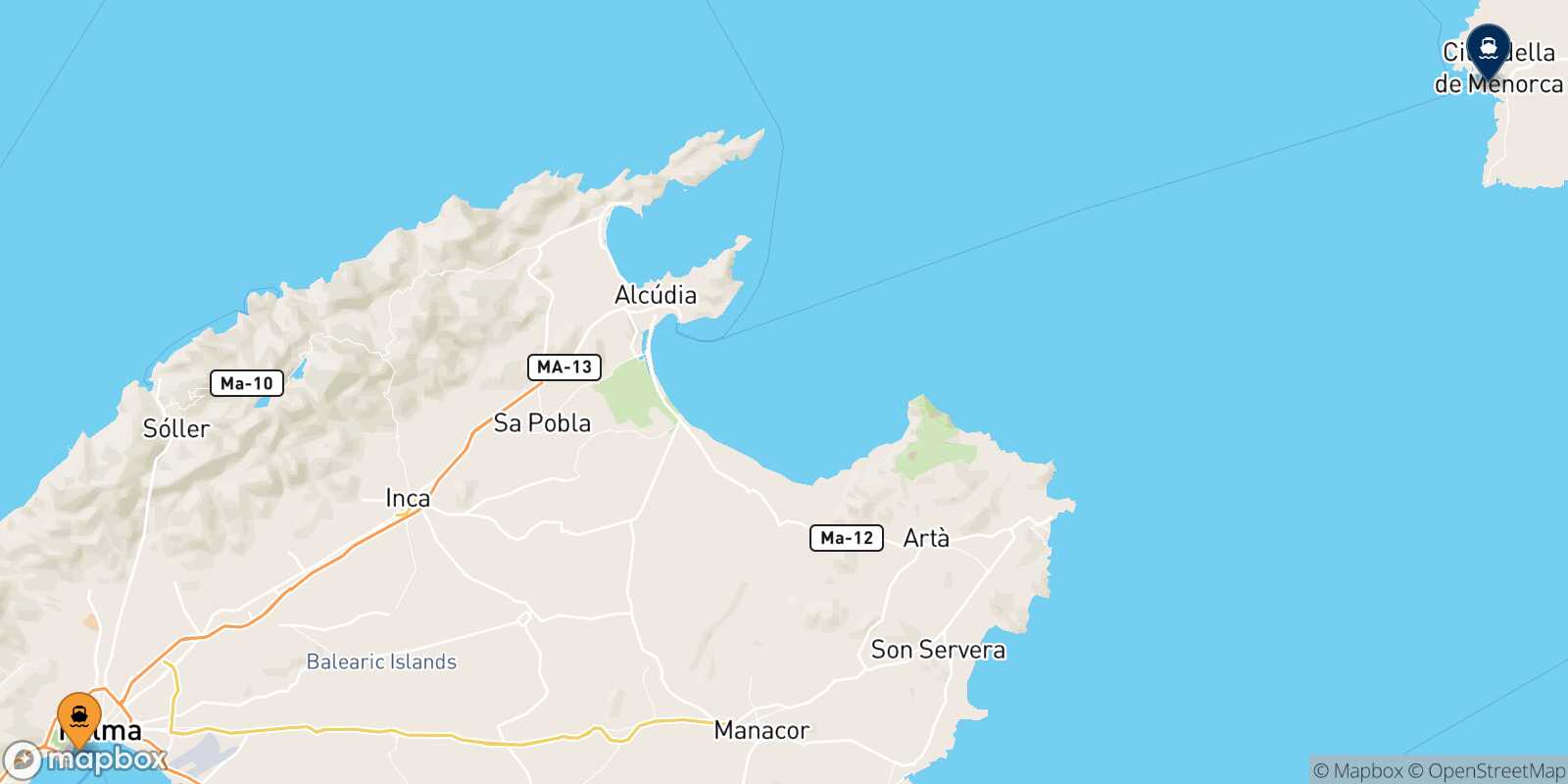Mapa de la ruta Palma De Mallorca Ciudadela (Menorca)