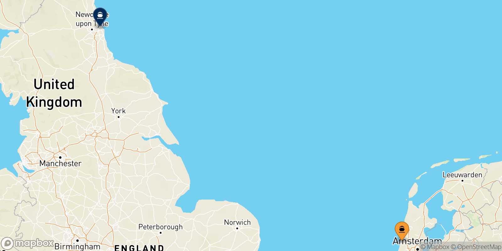 Mapa de los puertos conectados con  Newcastle