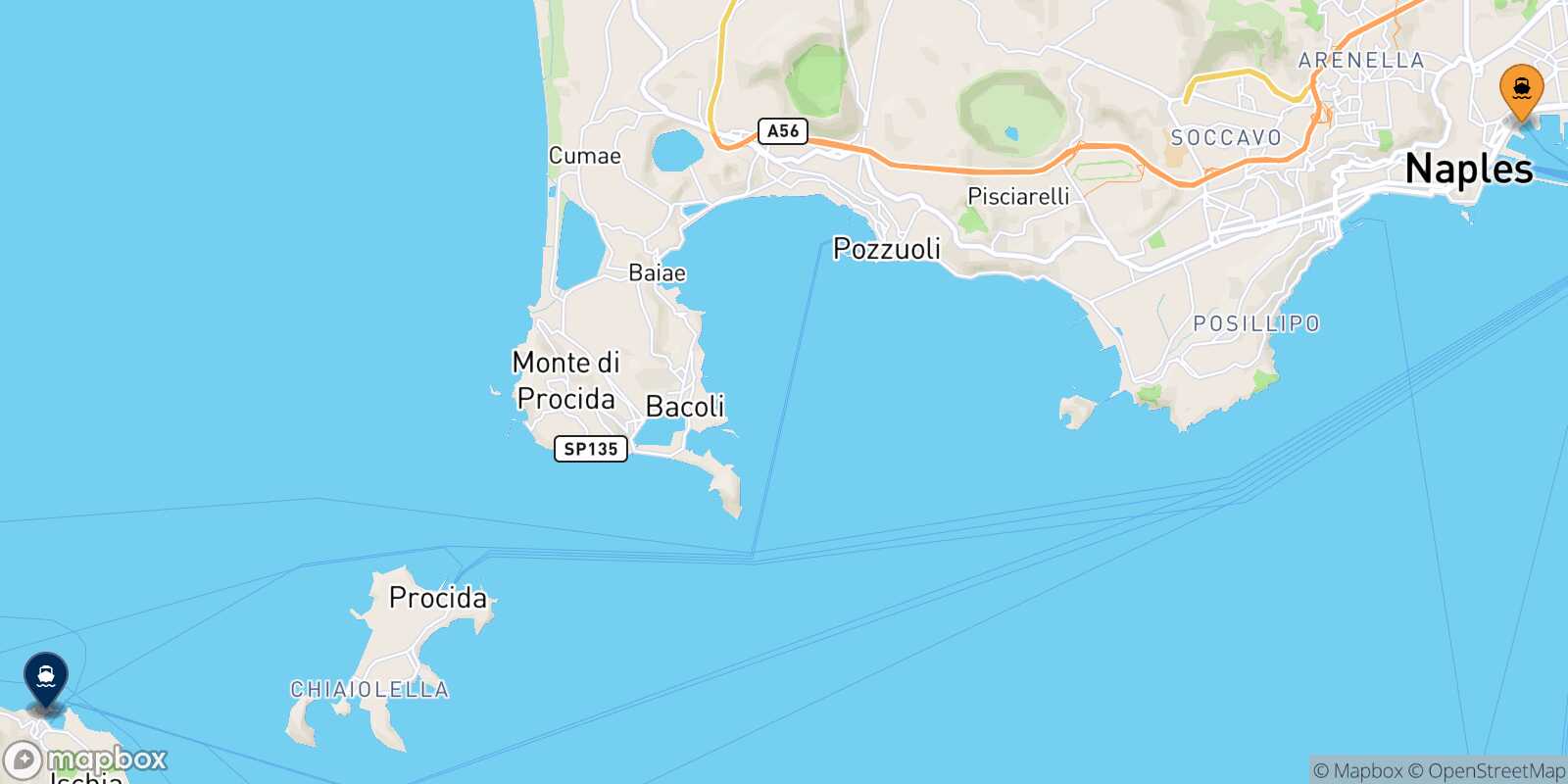 Mapa de los puertos conectados con  Forio (Ischia)