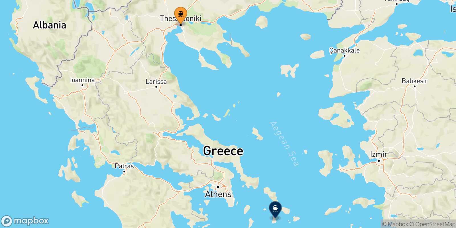 Mapa de la ruta Salónica Syros