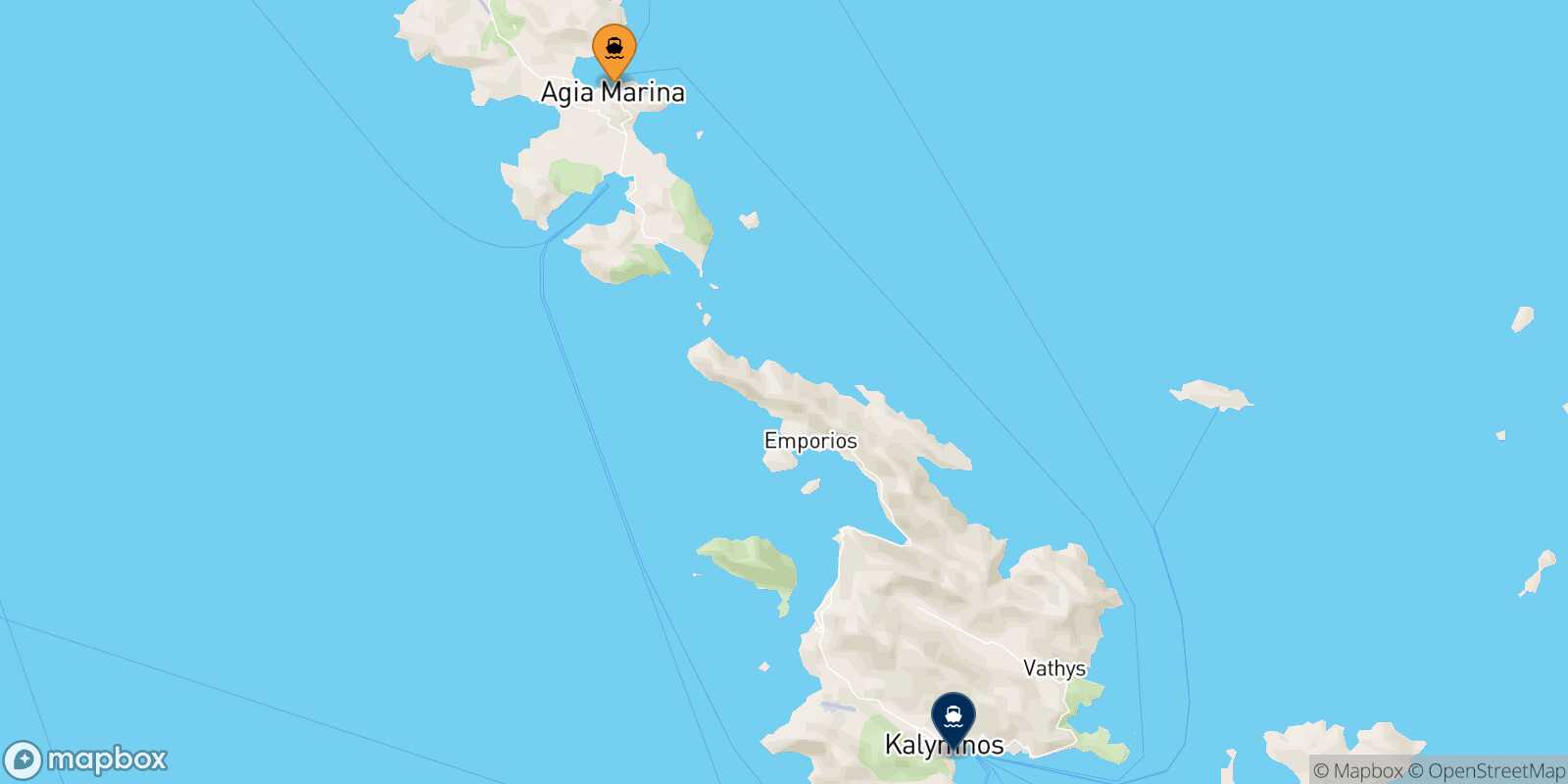 Mapa de la ruta Agia Marina (Leros) Kalymnos