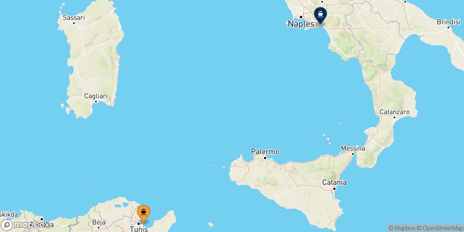 Mapa de los puertos conectados con  Salerno