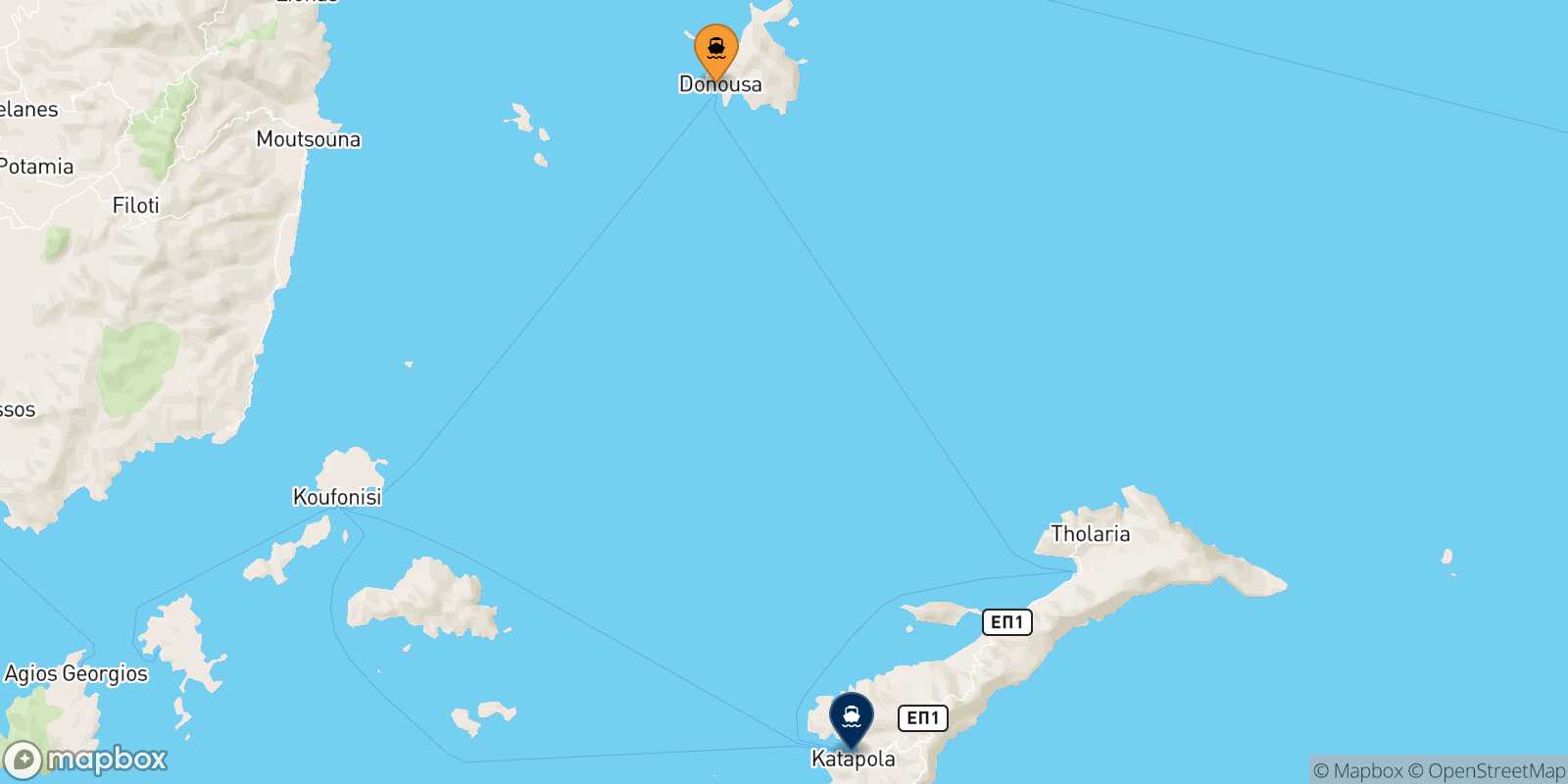 Mapa de la ruta Donoussa Katapola (Amorgos)