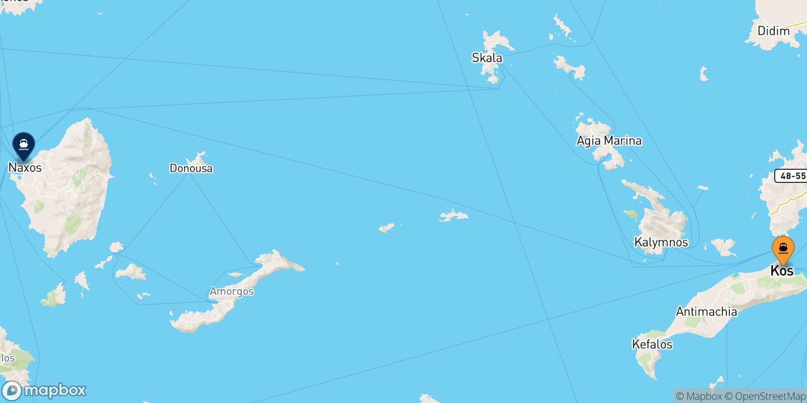Mapa de la ruta Kos Naxos