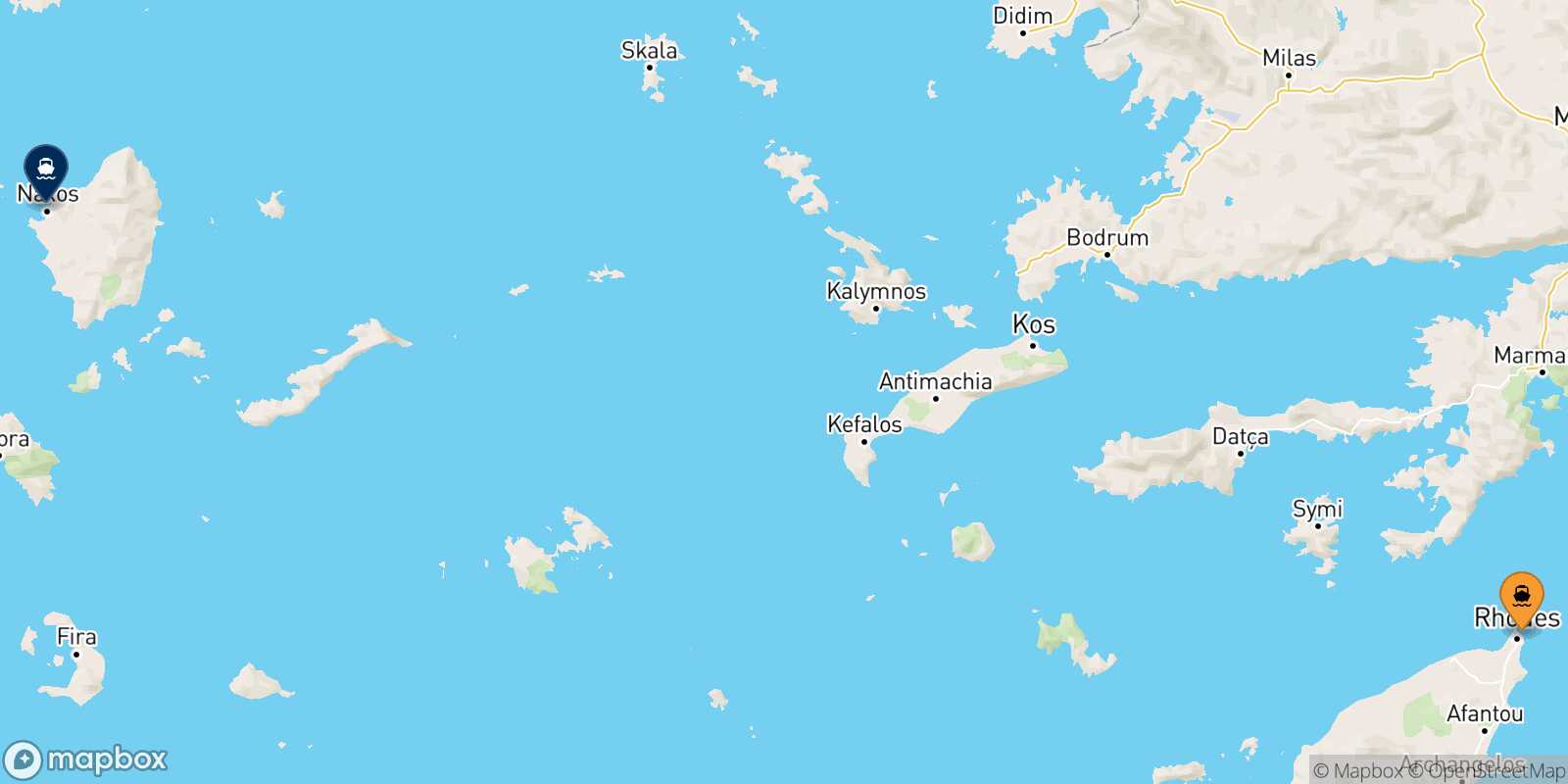 Mapa de la ruta Rodas Naxos