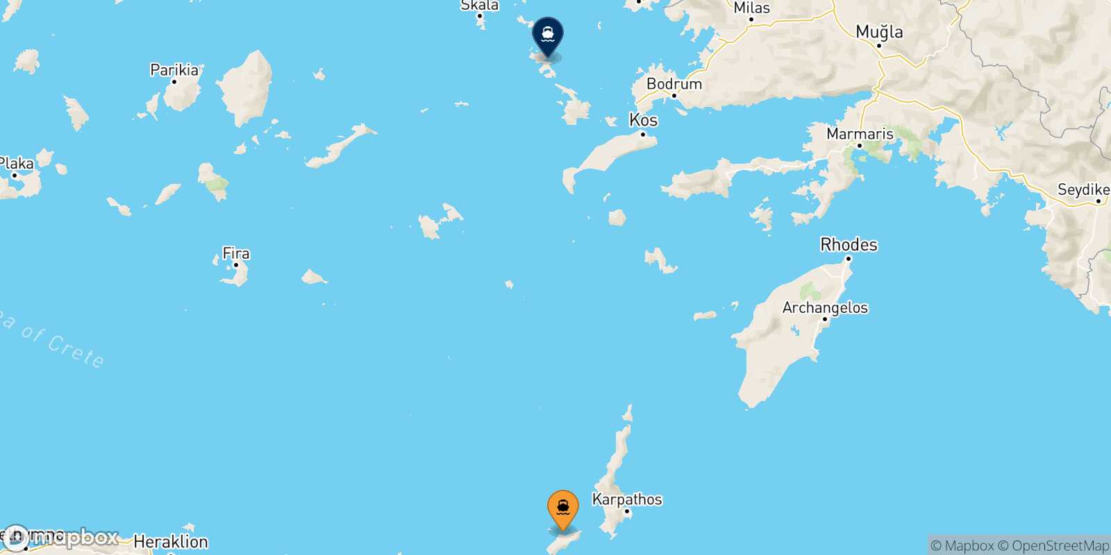 Mapa de la ruta Kasos Leros