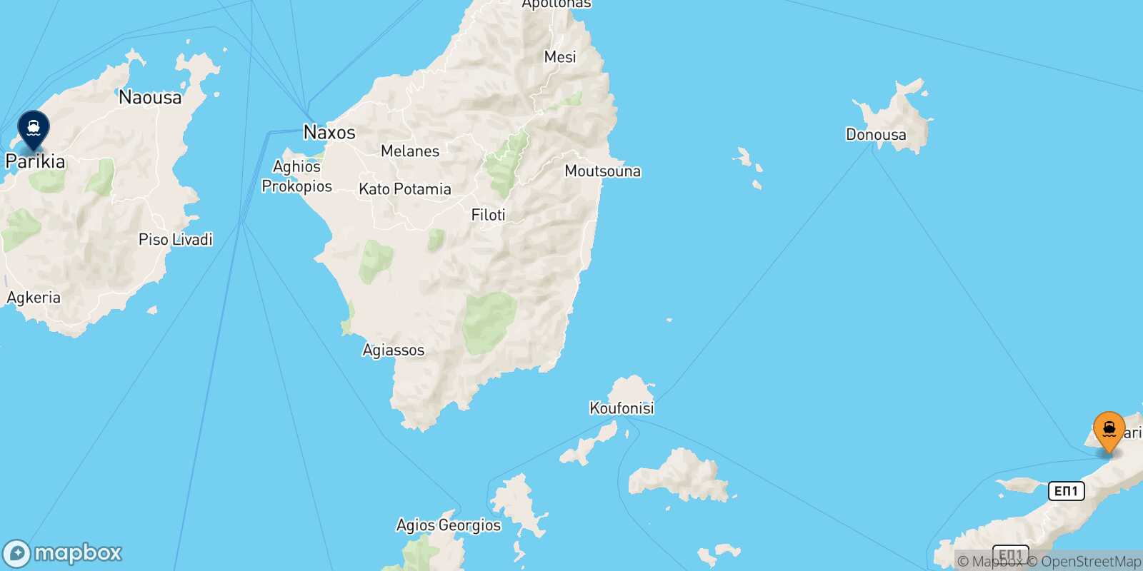 Mapa de la ruta Aegiali (Amorgos) Paros