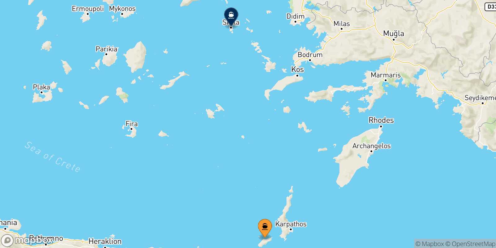 Mapa de la ruta Kasos Patmos