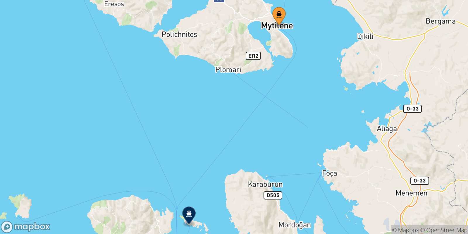 Mapa de la ruta Mytilene (Lesvos) Inousses