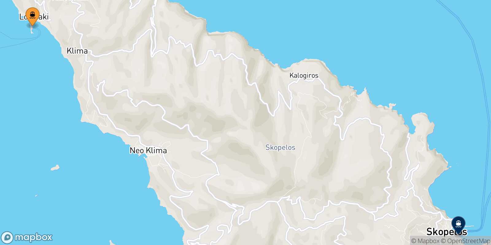Mapa de la ruta Agnontas (Skopelos) Glossa (Skopelos)