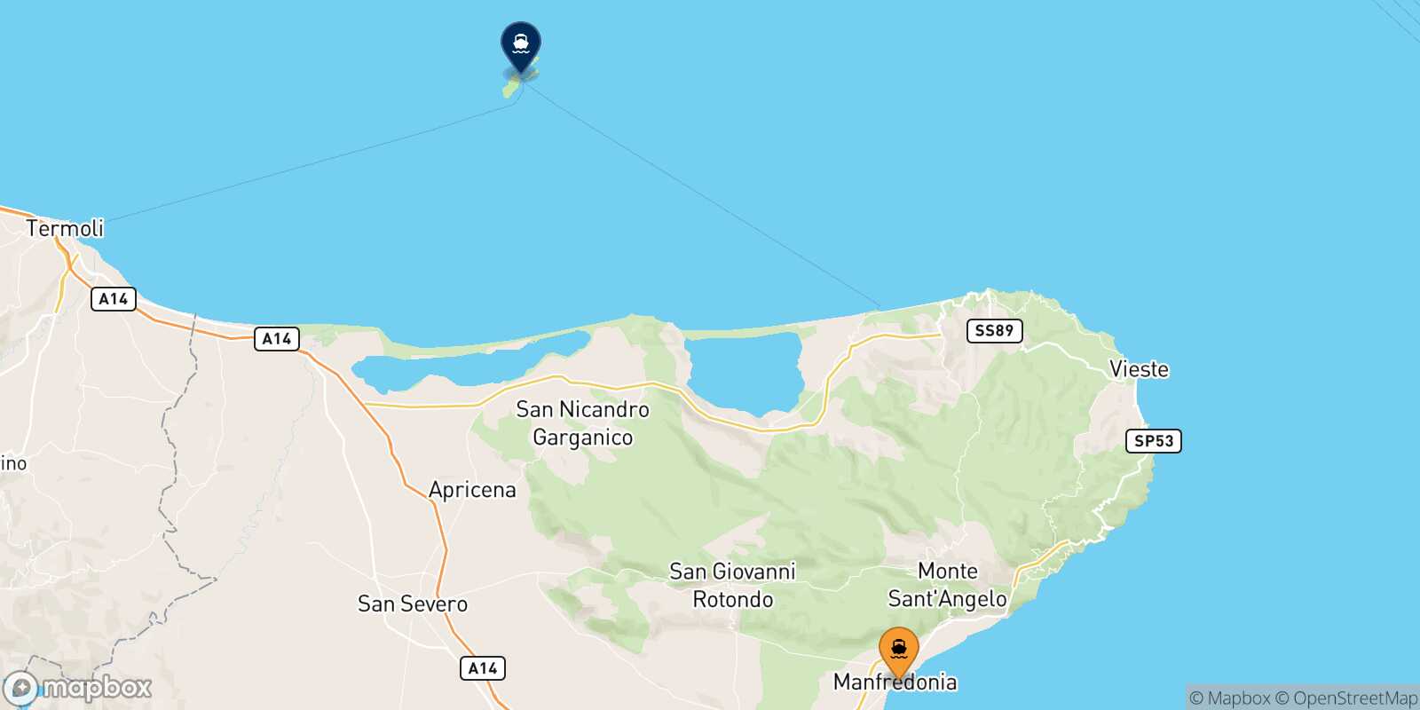 Mapa de la ruta Manfredonia Tremiti