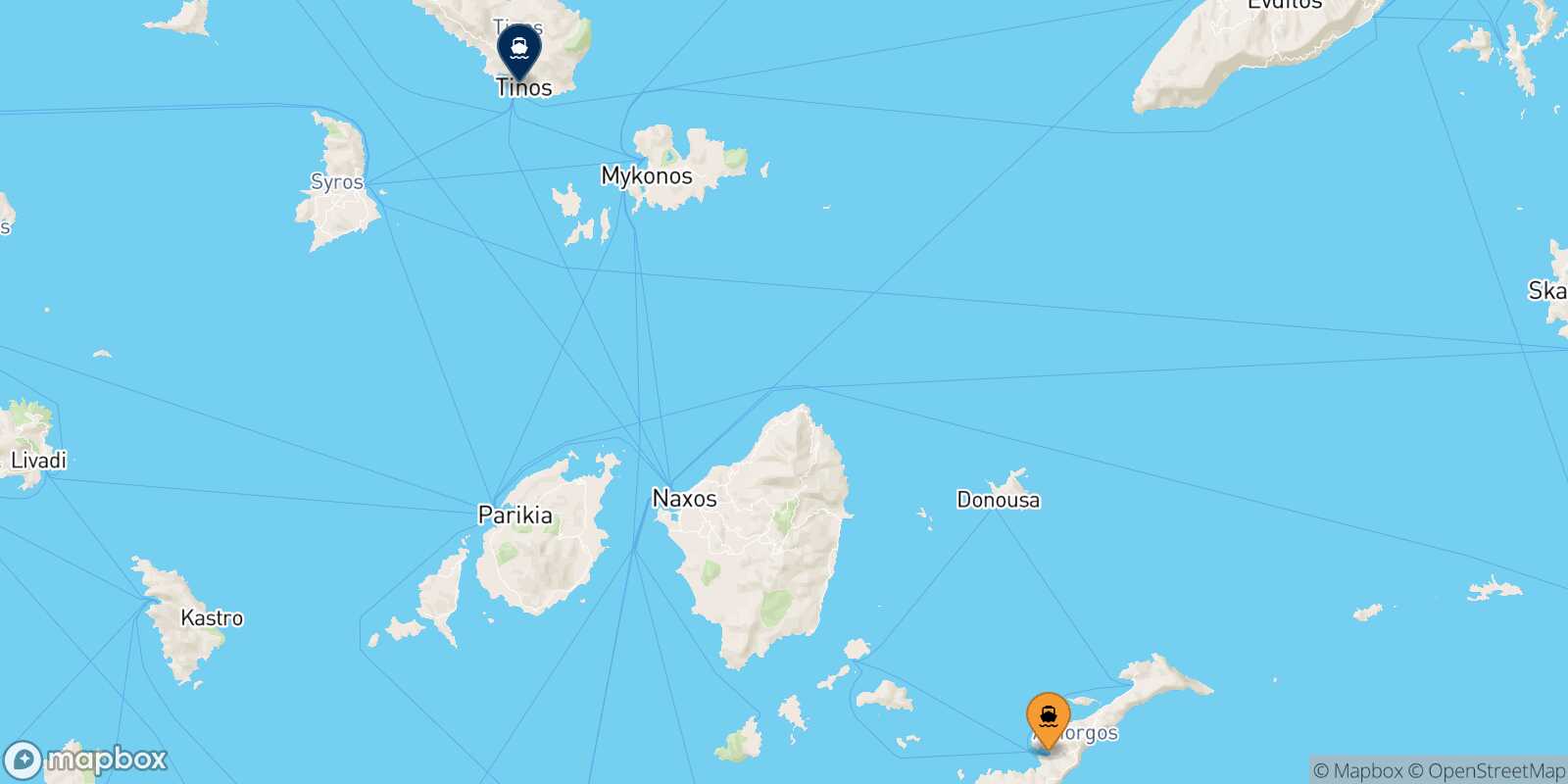 Mapa de la ruta Katapola (Amorgos) Tinos
