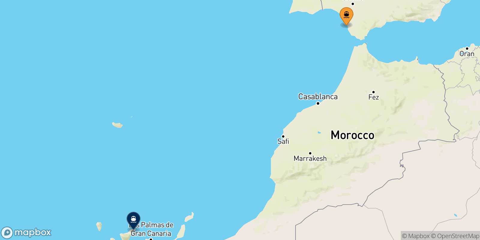 Mapa de la ruta Cadiz Santa Cruz De Tenerife