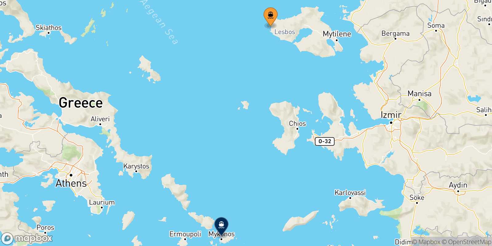 Mapa de la ruta Sigri (Lesvos) Mykonos