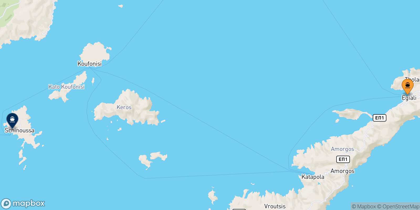 Mapa de la ruta Aegiali (Amorgos) Schinoussa