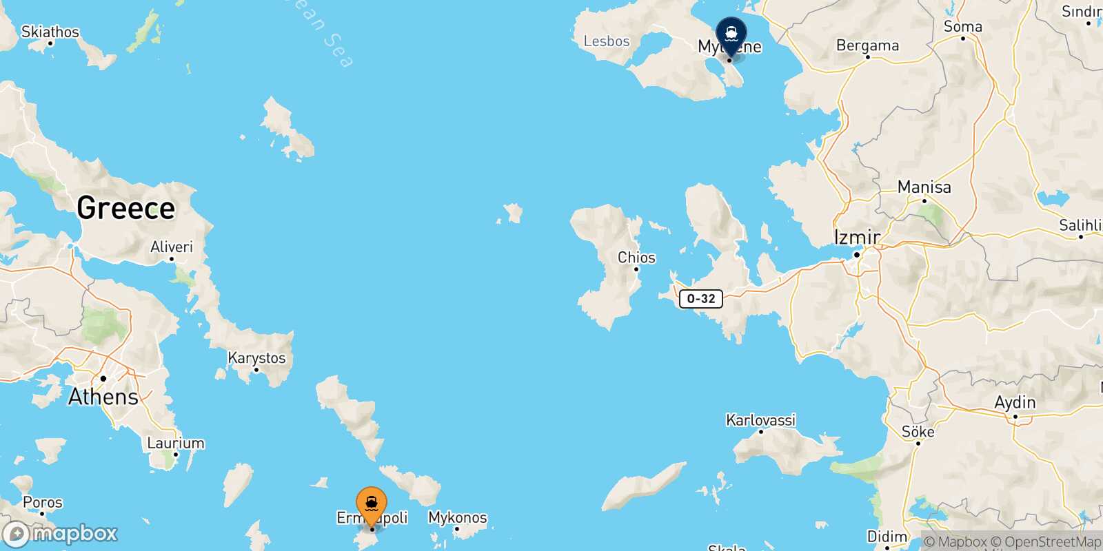 Mapa de la ruta Syros Mytilene (Lesvos)