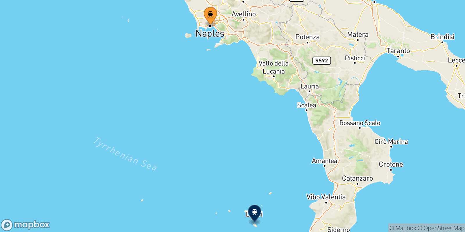 Mapa de la ruta Nápoles Vulcano