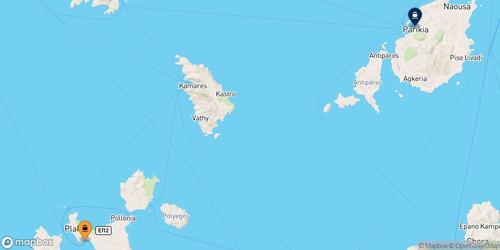 Mapa de la ruta Milos Paros