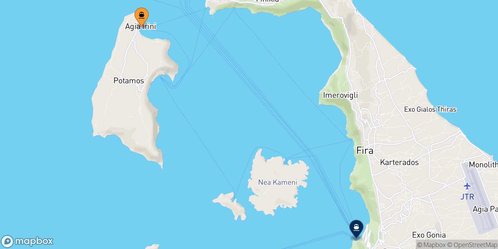 Mapa de la ruta Thirassia Santorini