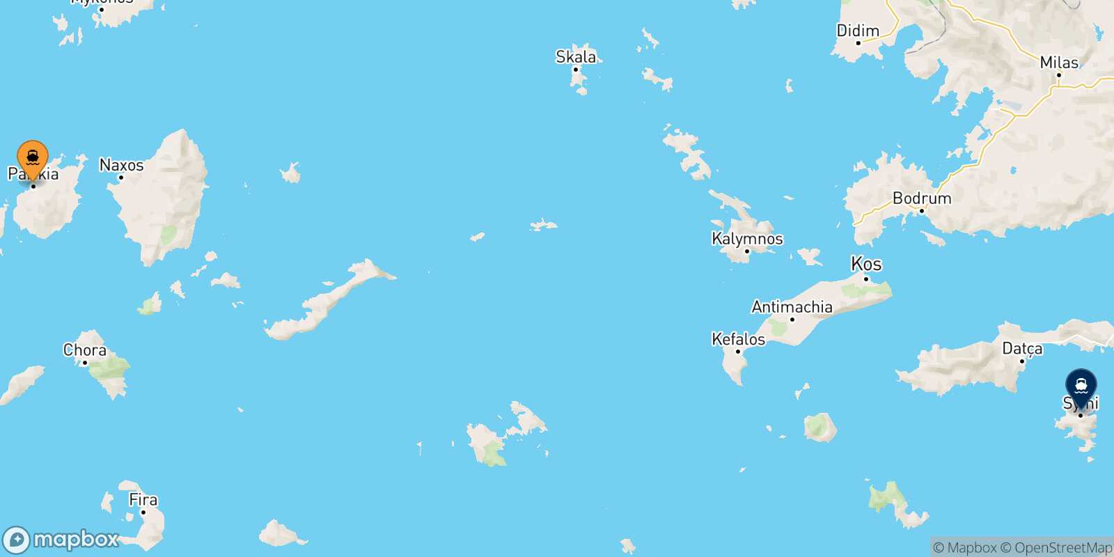 Mapa de la ruta Paros Symi