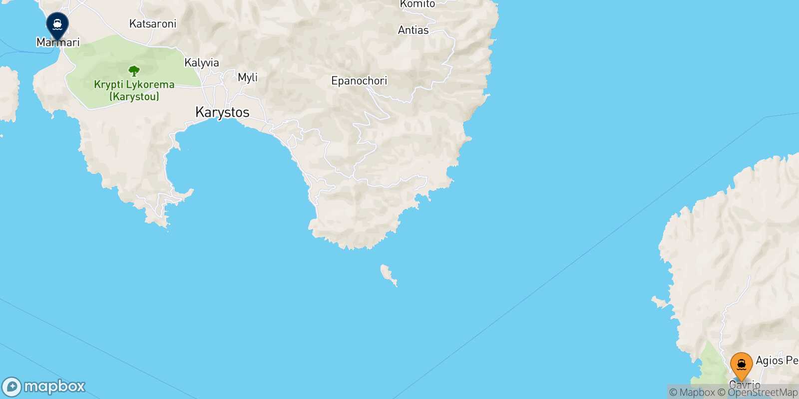 Mapa de la ruta Andros Marmari