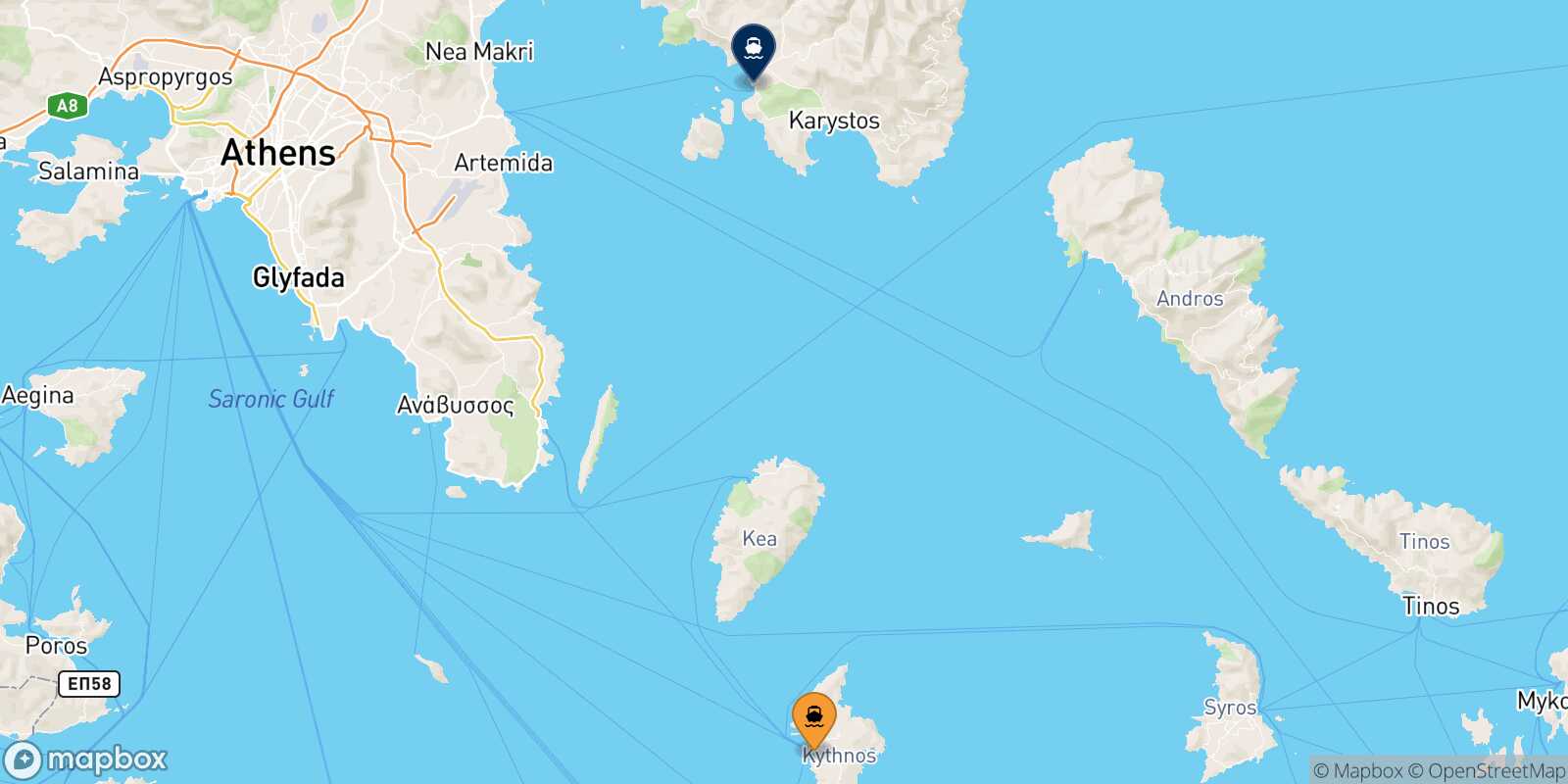 Mapa de la ruta Kythnos Marmari