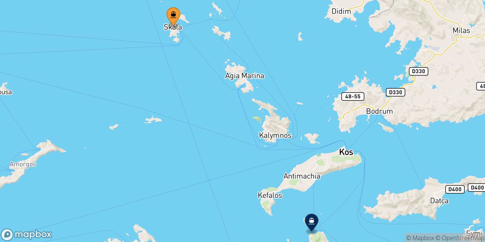 Mapa de la ruta Patmos Nisyros