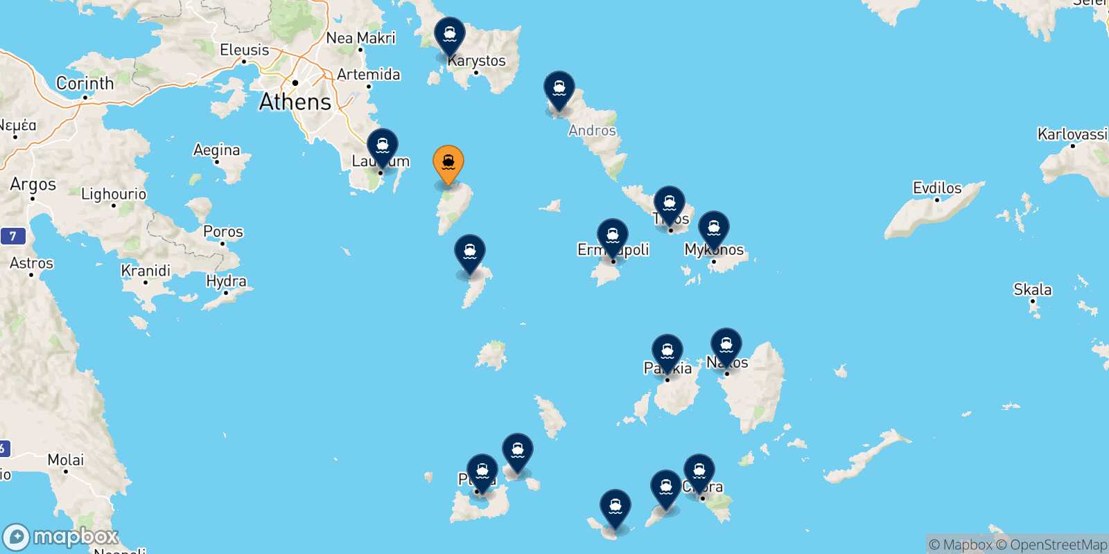 Mapa de los destinos alcanzables de Kea