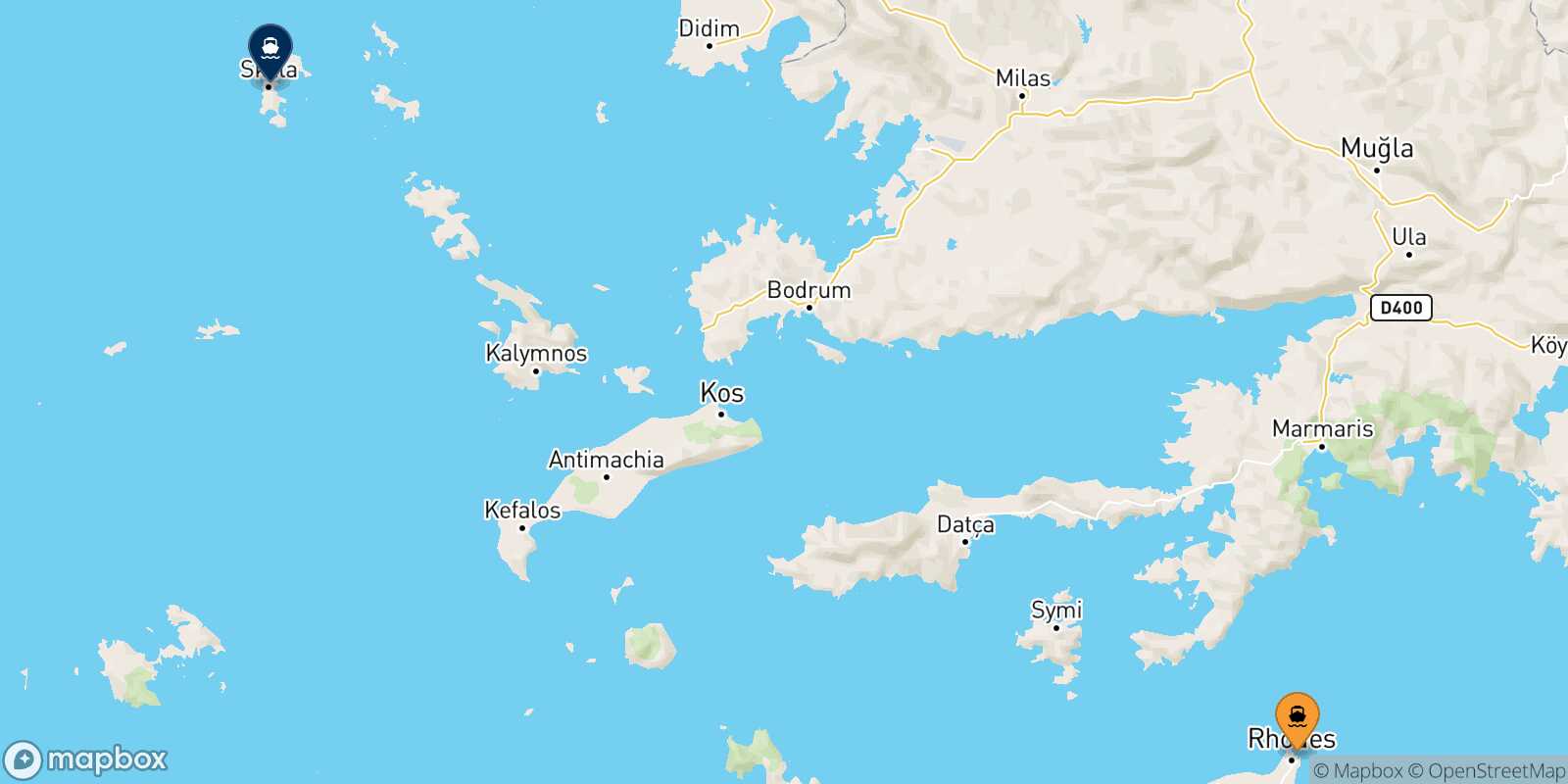 Mapa de la ruta Rodas Patmos