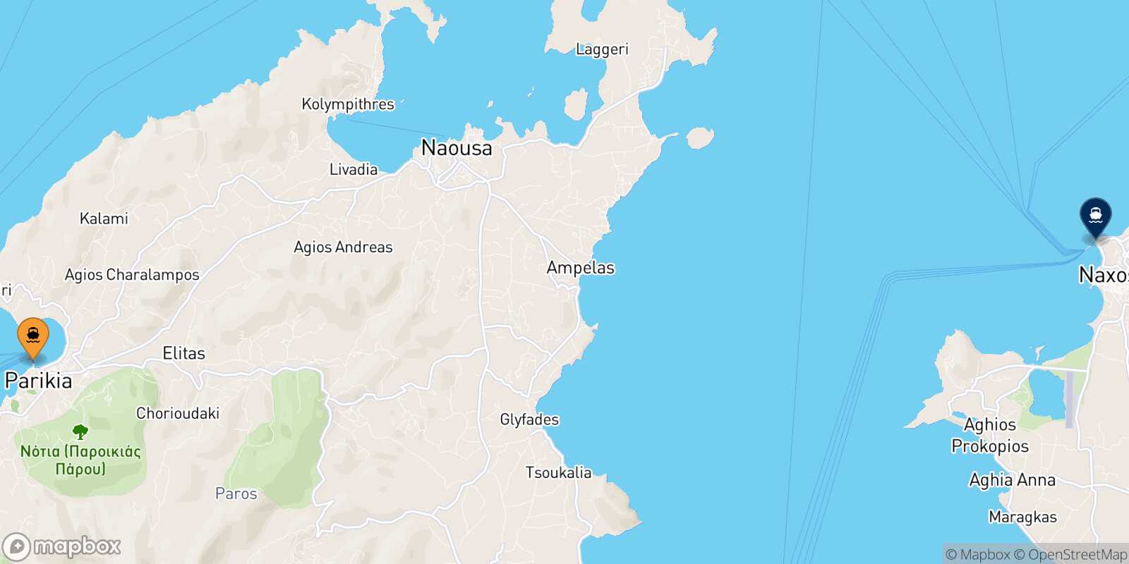 Mapa de la ruta Paros Naxos