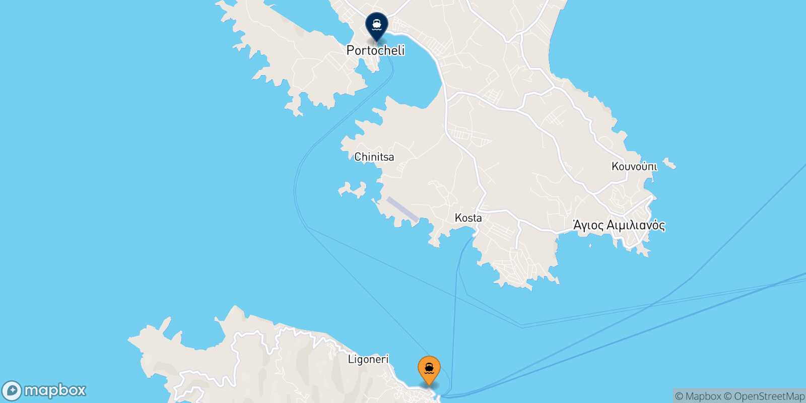Mapa de la ruta Spetses Porto Heli
