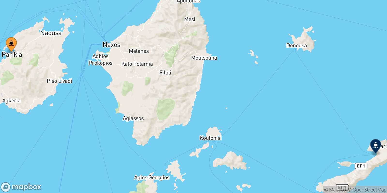 Mapa de la ruta Paros Aegiali (Amorgos)