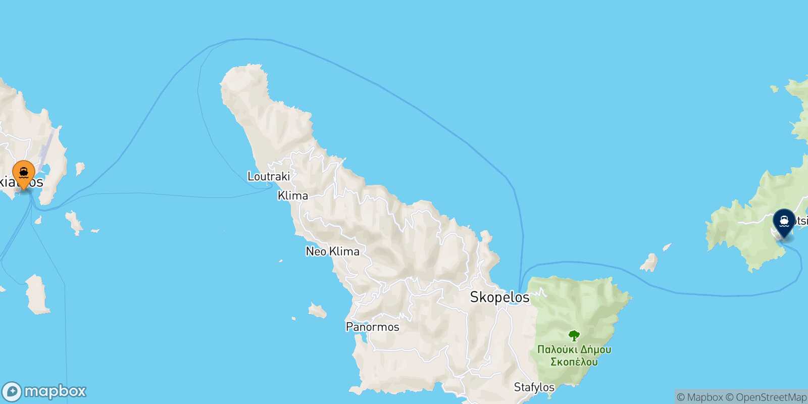 Mapa de la ruta Skiathos Alonissos