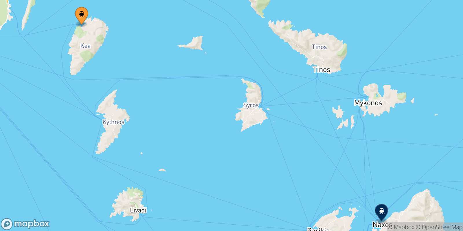 Mapa de la ruta Kea Naxos