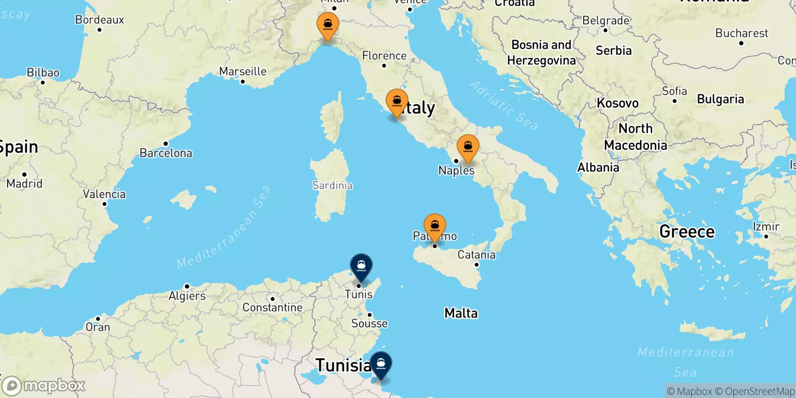 Ferries de Italia a Túnez