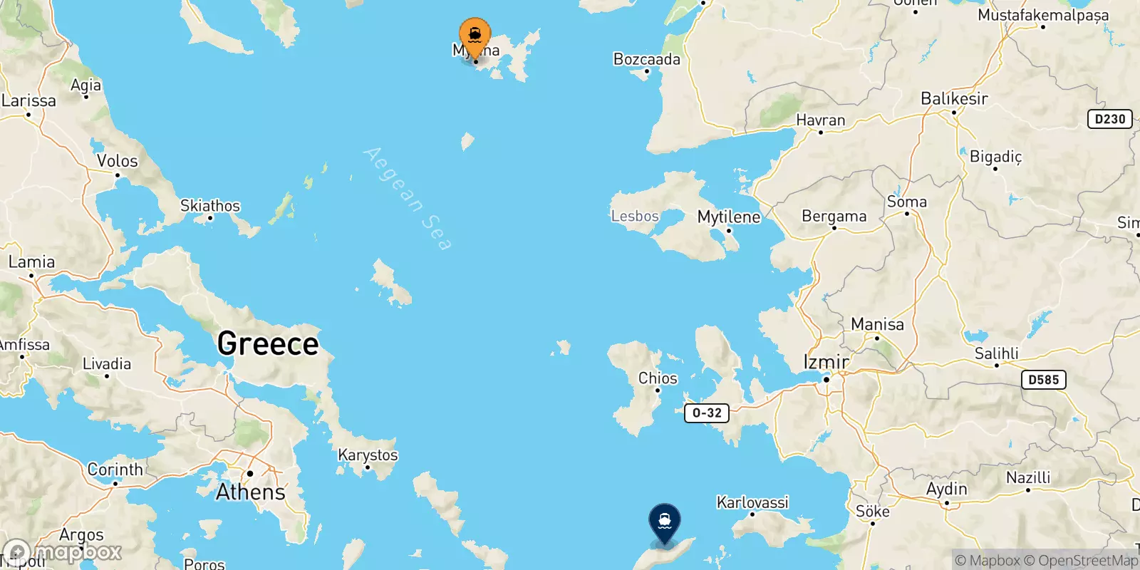 Ferries de Mirina (Limnos) a Evdilos (Ikaria)