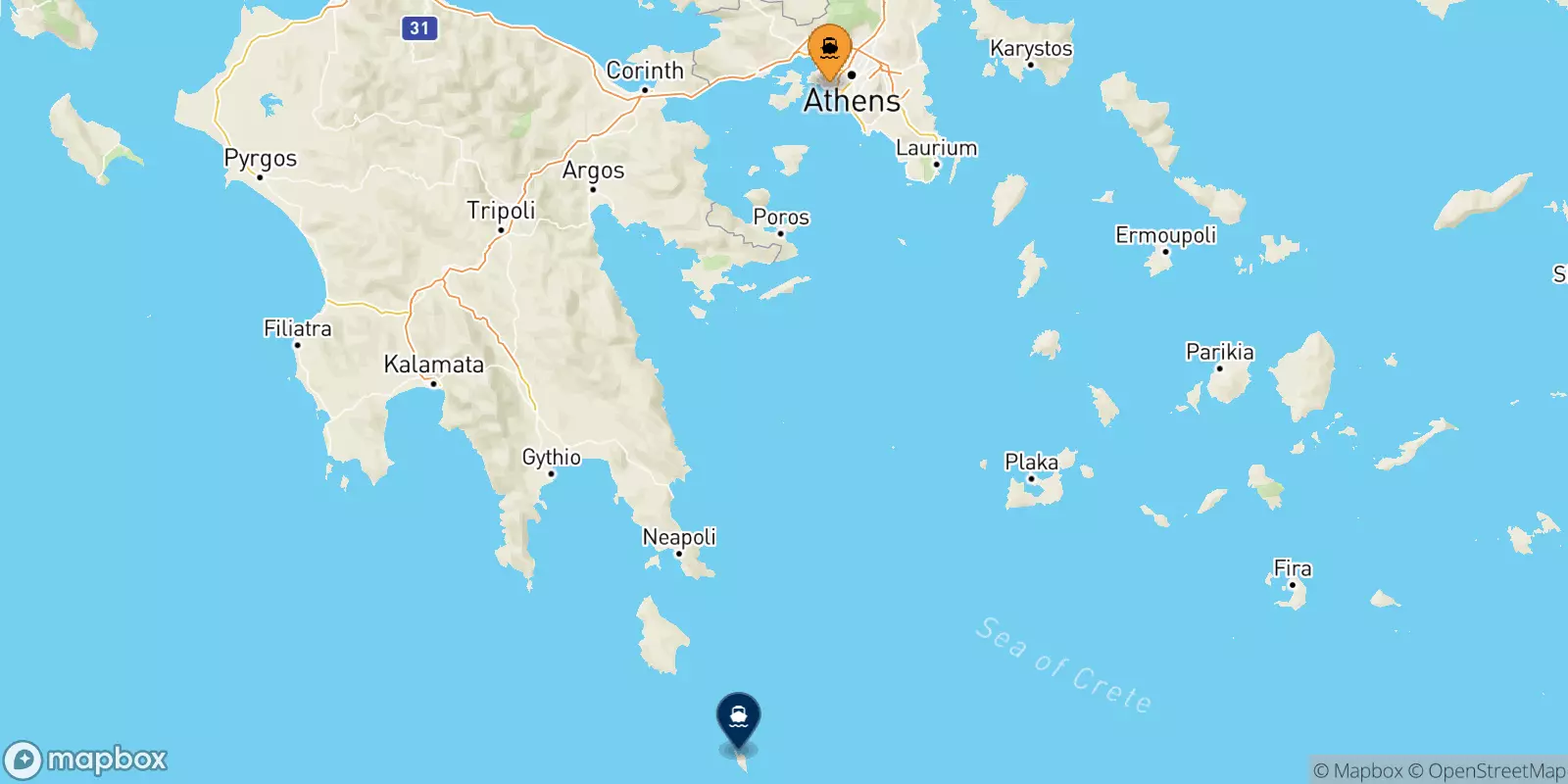 Ferries de El Pireo a Antikythira